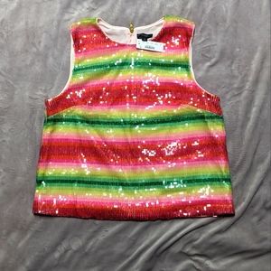 NWT J. Crew Sleeveless Sequin Top in Watermelon Striped - Size M - MAKE OFFER!!